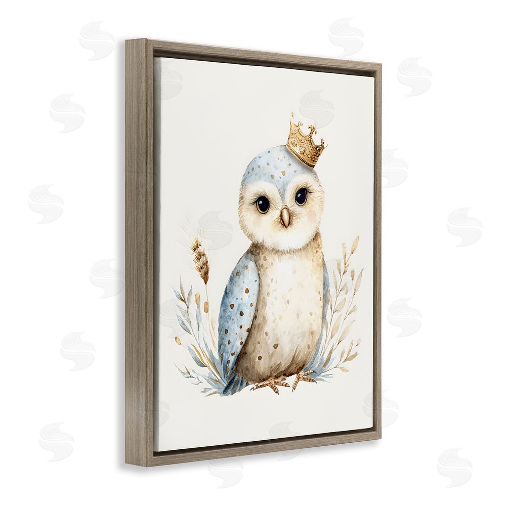 LSR Design Studio Watercolor Nursery Owl Brown Floating Framed Canvas Wall Art Print