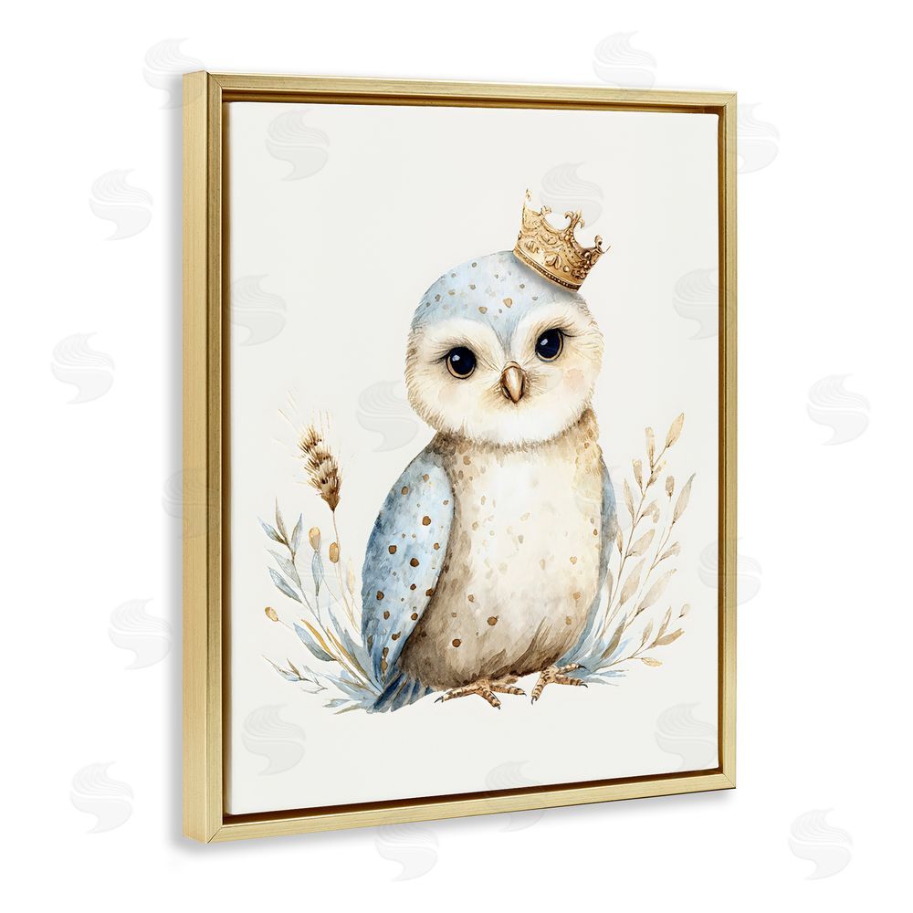 LSR Design Studio Watercolor Nursery Owl Gold Floating Framed Canvas Wall Art Print