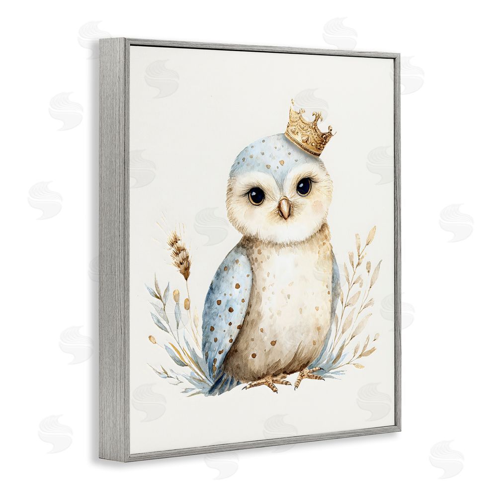 LSR Design Studio Watercolor Nursery Owl Gray Framed Giclee Wall Art Print