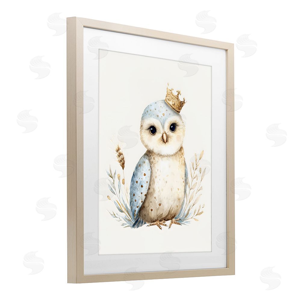 LSR Design Studio Watercolor Nursery Owl Brown Framed Print Under Glass with White Mat Wall Art