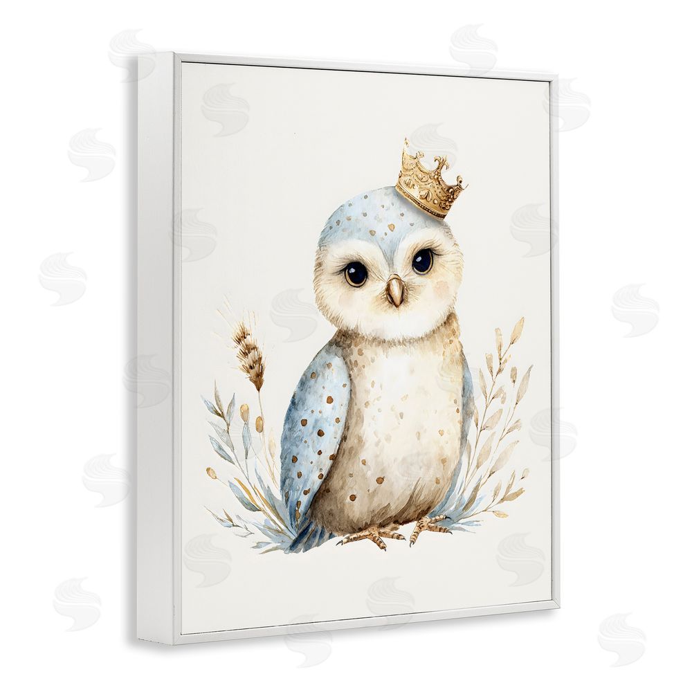 LSR Design Studio Watercolor Nursery Owl White Framed Giclee Wall Art Print