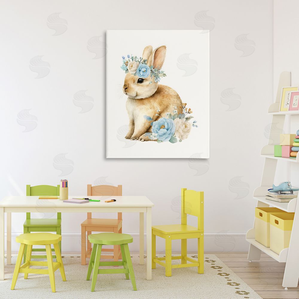LSR Design Studio Watercolor Nursery Bunny Stretched Canvas Wall Art Print in Room