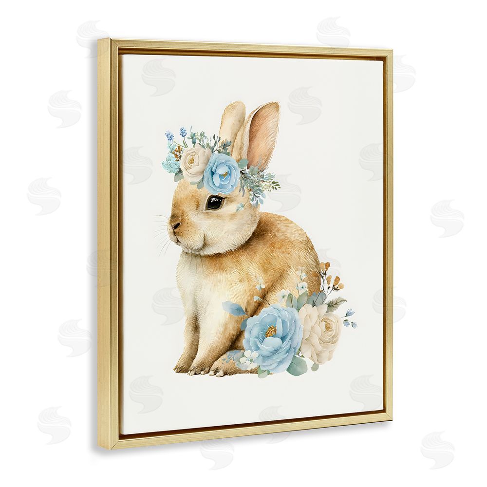 LSR Design Studio Watercolor Nursery Bunny Gold Floating Frame Canvas Wall Art Print