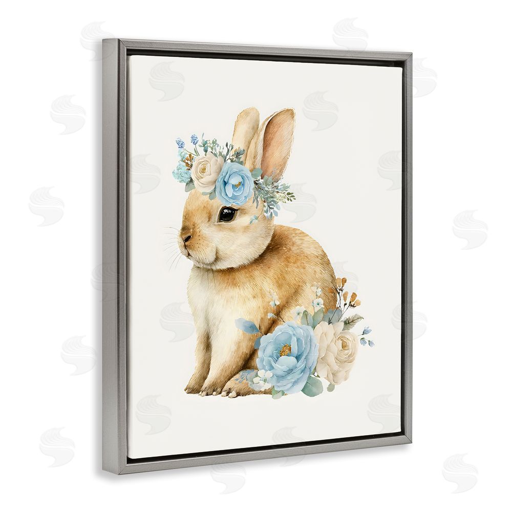 LSR Design Studio Watercolor Nursery Bunny Gray Floating Frame Canvas Wall Art Print