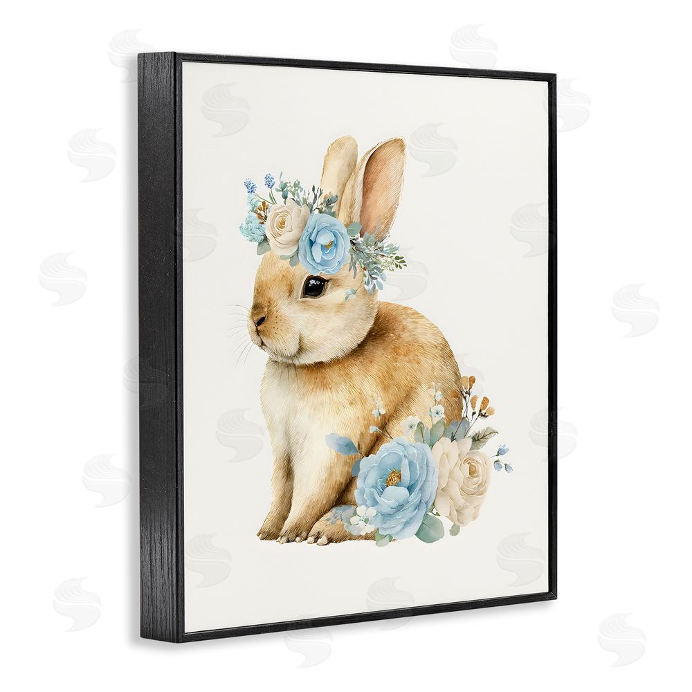 LSR Design Studio Watercolor Nursery Bunny Black Framed Giclee Wall Art Print
