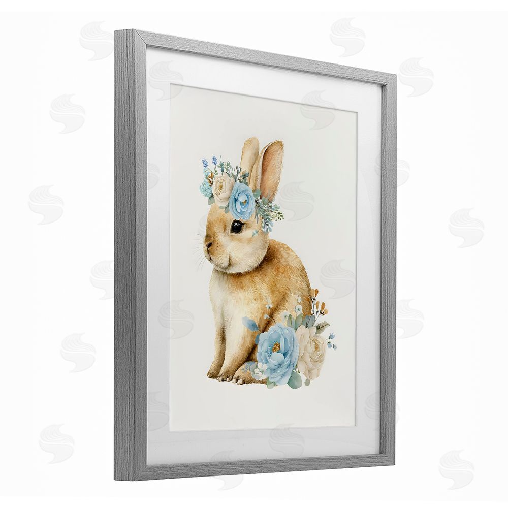 LSR Design Studio Watercolor Nursery Bunny Gray Framed Print Under Glass Wall Art