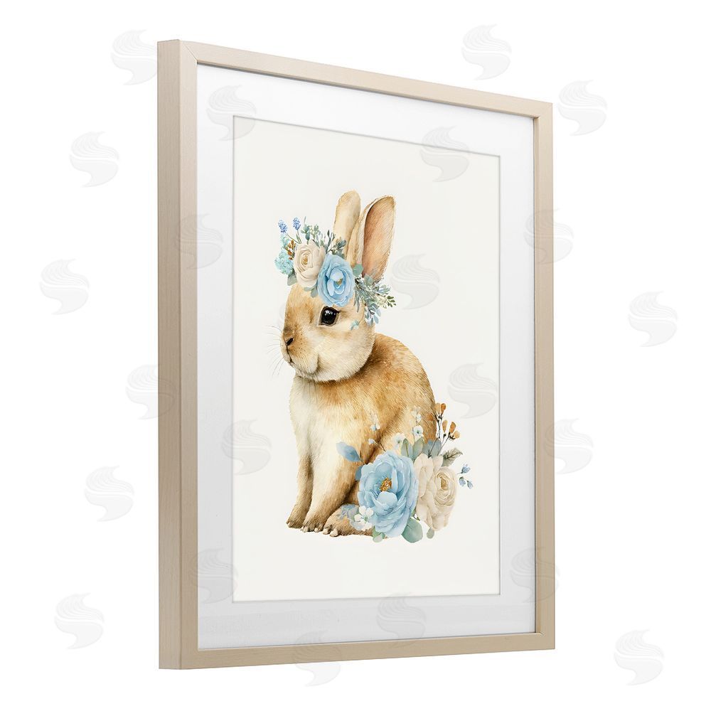LSR Design Studio Watercolor Nursery Bunny Brown Framed Print Under Glass Wall Art