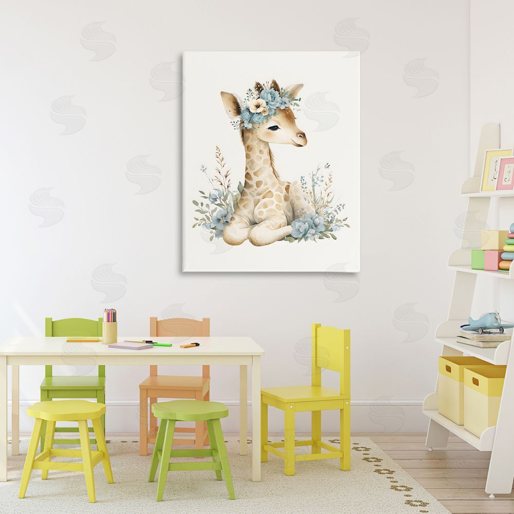 LSR Design Studio Watercolor Nursery Giraffe Stretched Canvas on Wall