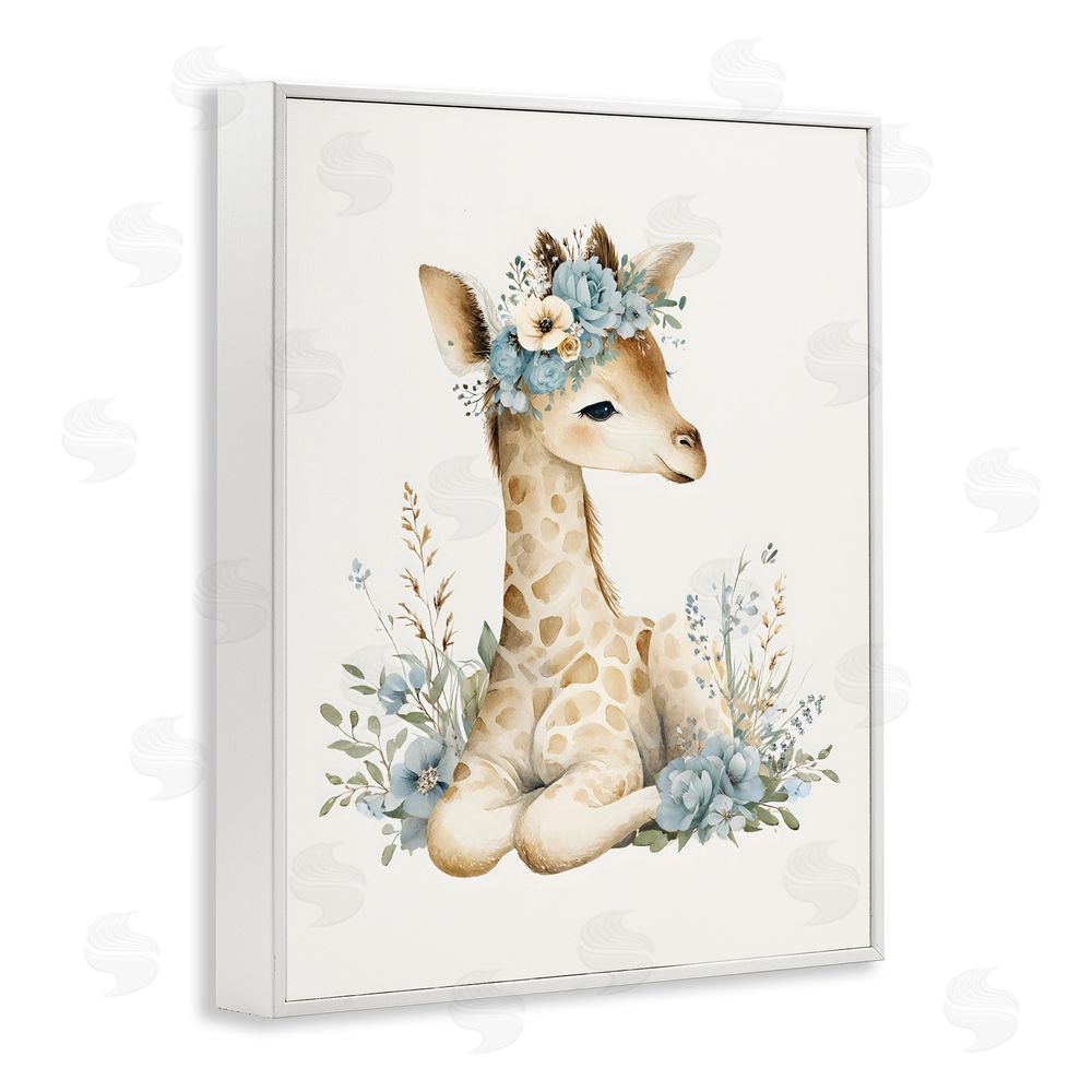 LSR Design Studio Watercolor Nursery Giraffe White Framed Giclee Wall Art Print