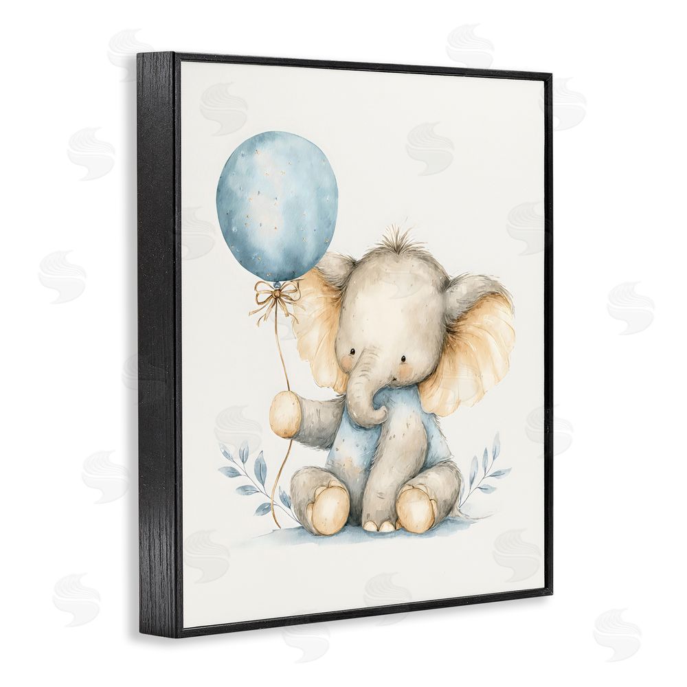 LSR Design Studio Watercolor Nursery Elephant Black Framed Giclee Wall Art Print