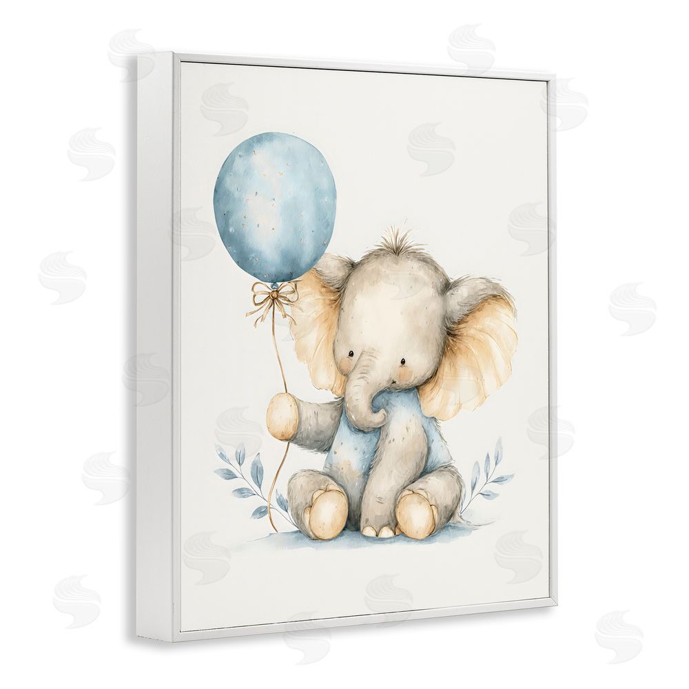 LSR Design Studio Watercolor Nursery Elephant White Framed Giclee Wall Art Print