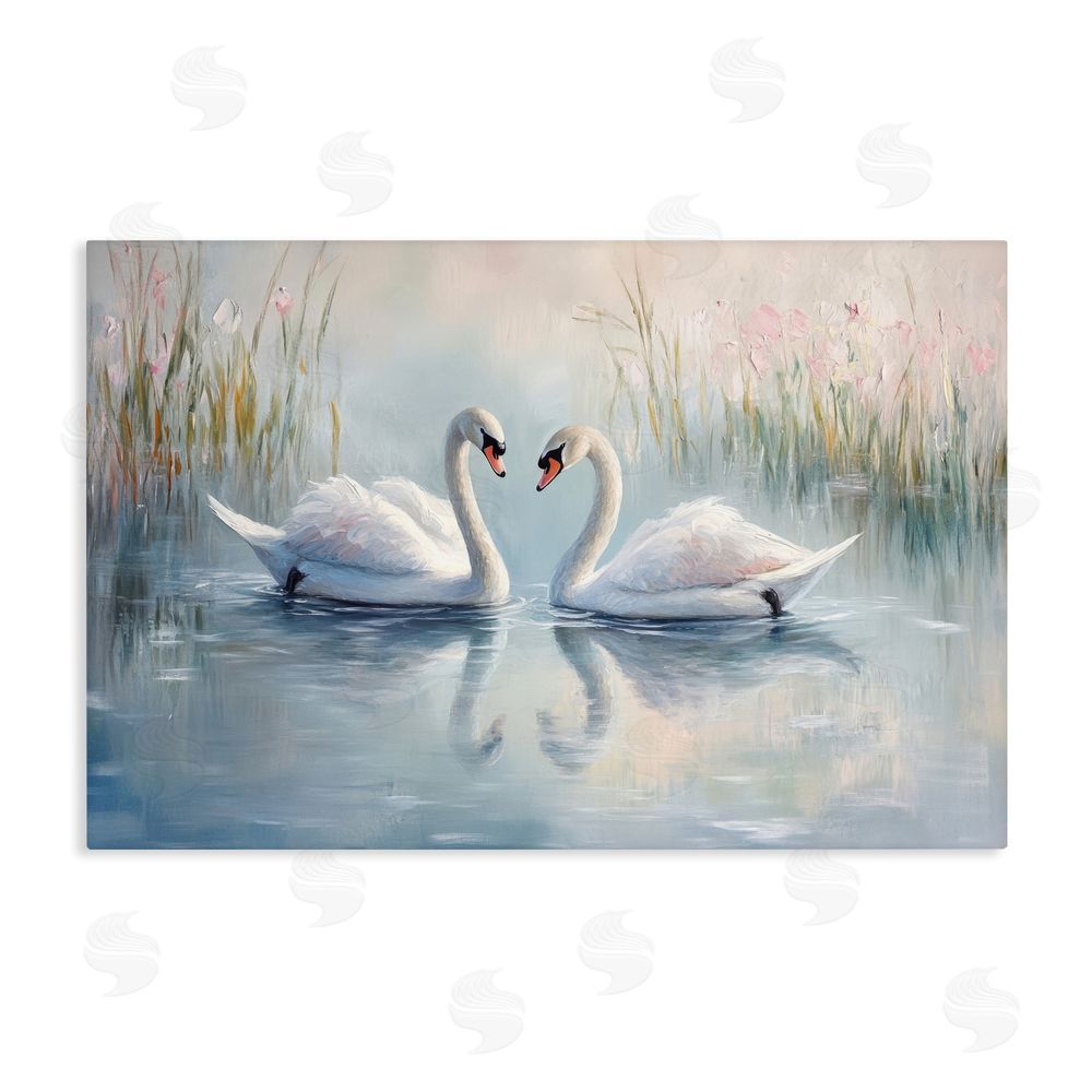 Petal Prints Design Simple Swan Reflections Stretched Canvas Wall Art Print