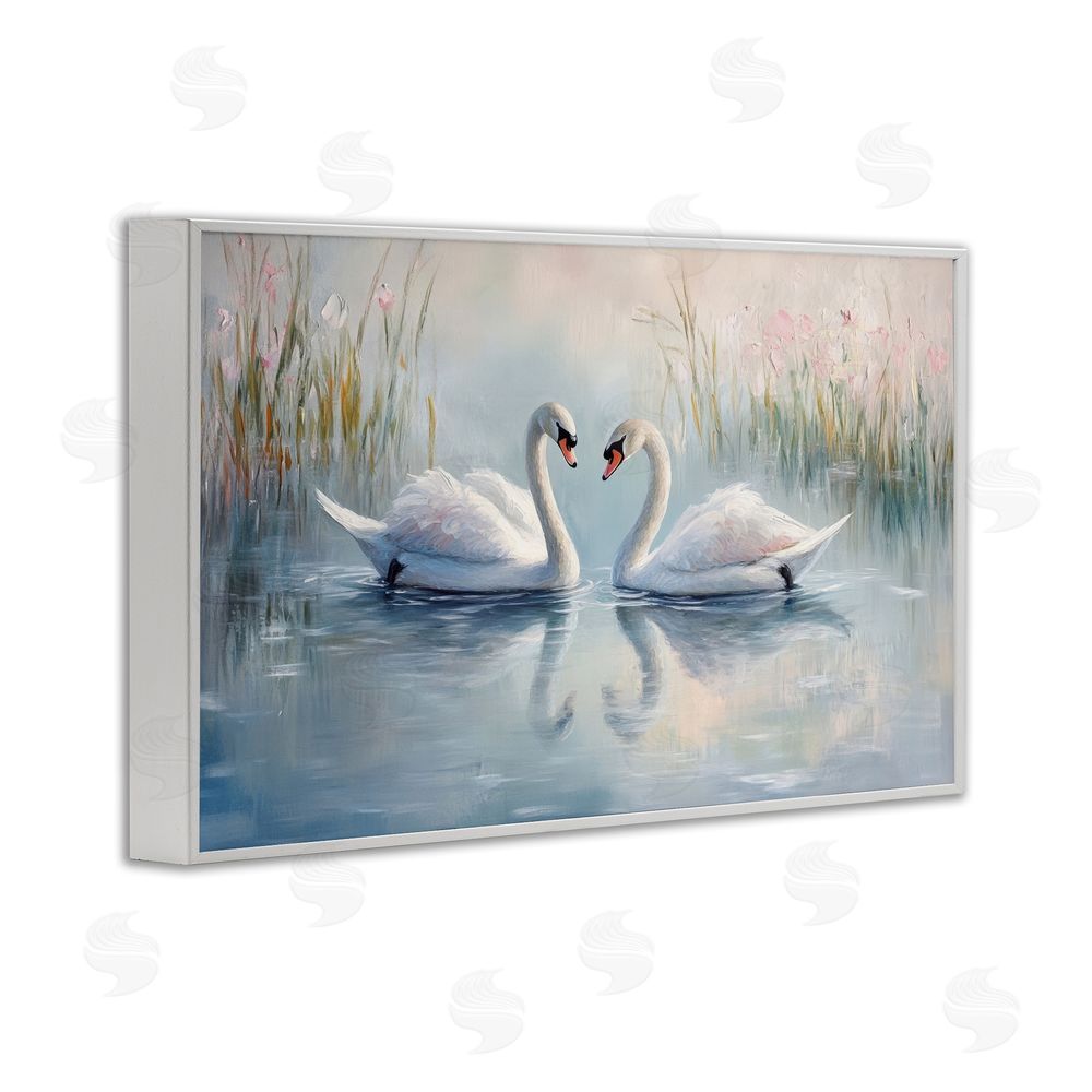 Petal Prints Design Simple Swan Reflections White Framed Giclee Wall Art Print