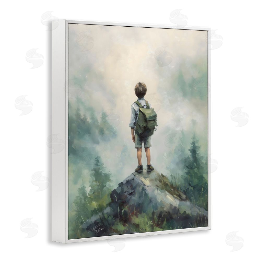 Arlington Prints Boy Adventurer Atop Mountain White Framed Giclee Print Wall Art