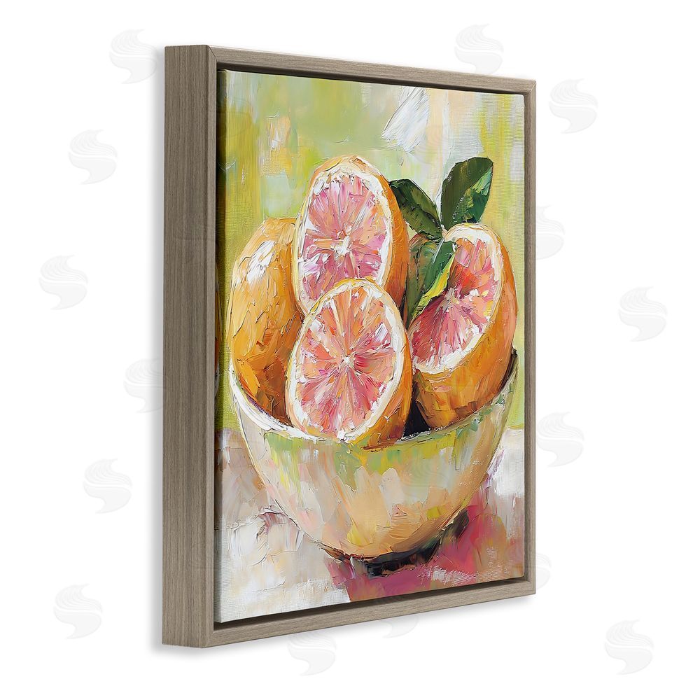Riley B Bold Grapefruit in Ceramic Bowl Brown Floating Frame Stretched Canvas Wall Art Print
