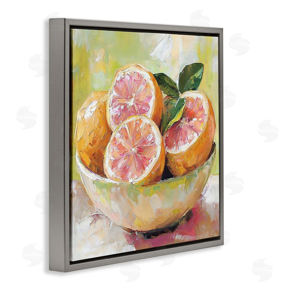 Riley B Bold Grapefruit in Ceramic Bowl Gray Floating Frame Stretched Canvas Wall Art Print