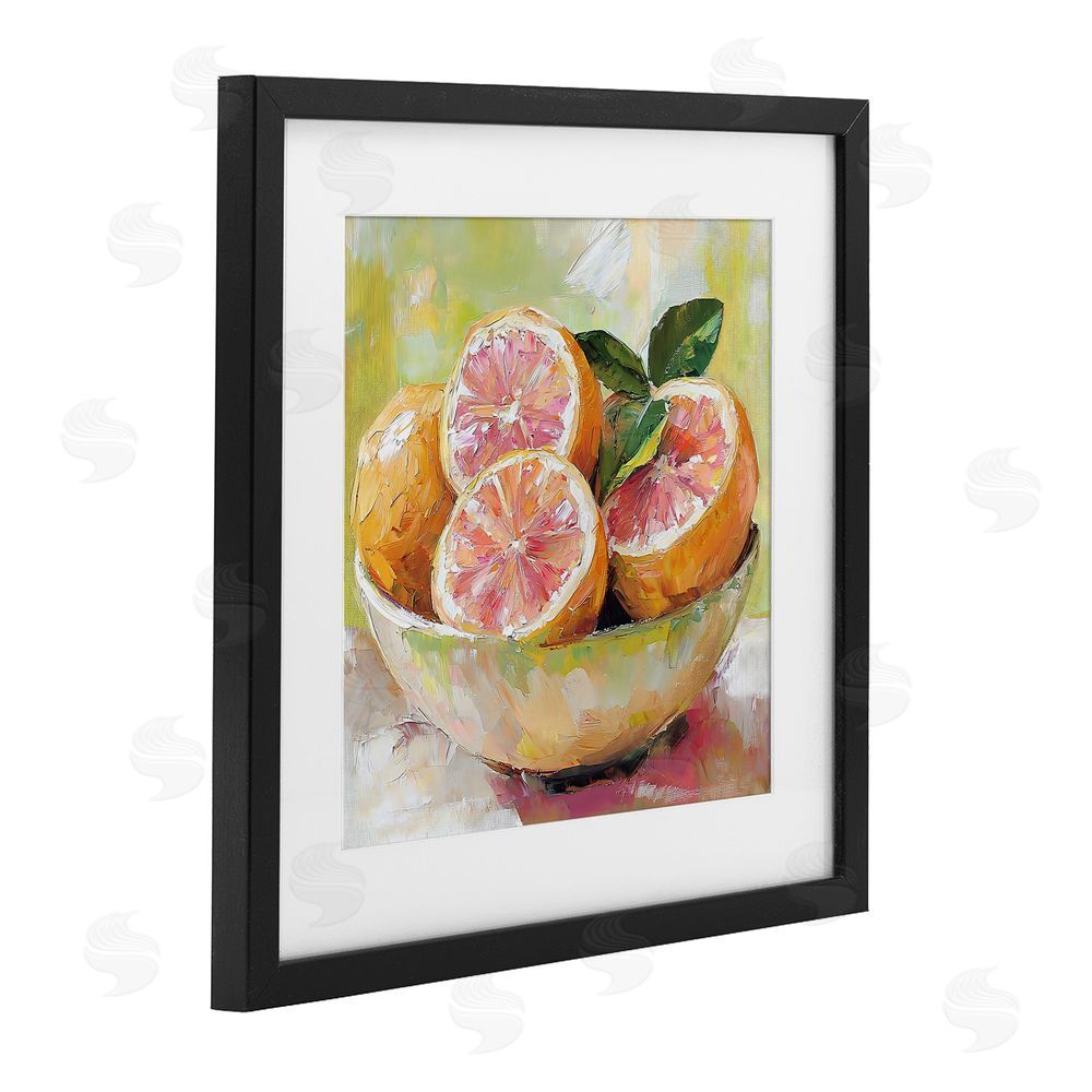 Riley B Bold Grapefruit in Ceramic Bowl Black Framed Print Under Glass with Matting Wall Art