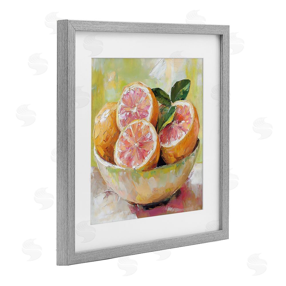 Riley B Bold Grapefruit in Ceramic Bowl Gray Framed Print Under Glass with Matting Wall Art