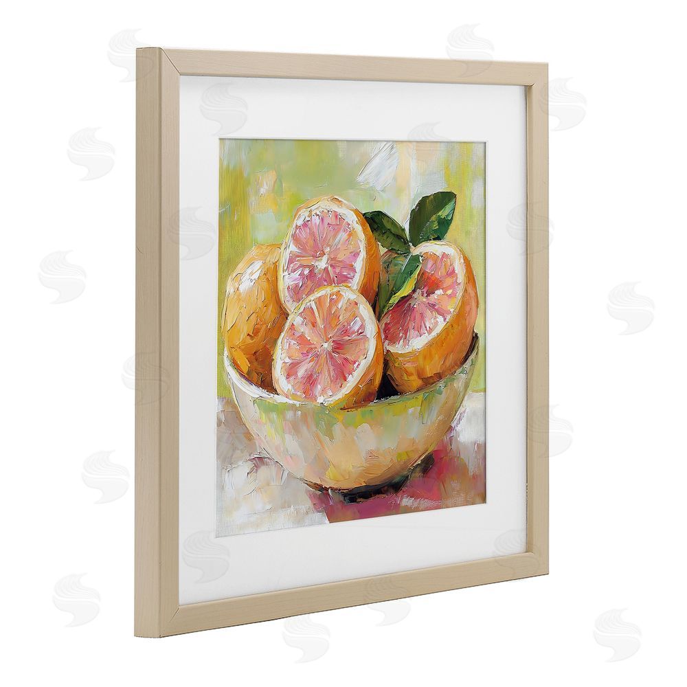 Riley B Bold Grapefruit in Ceramic Bowl Brown Framed Print Under Glass with Matting Wall Art