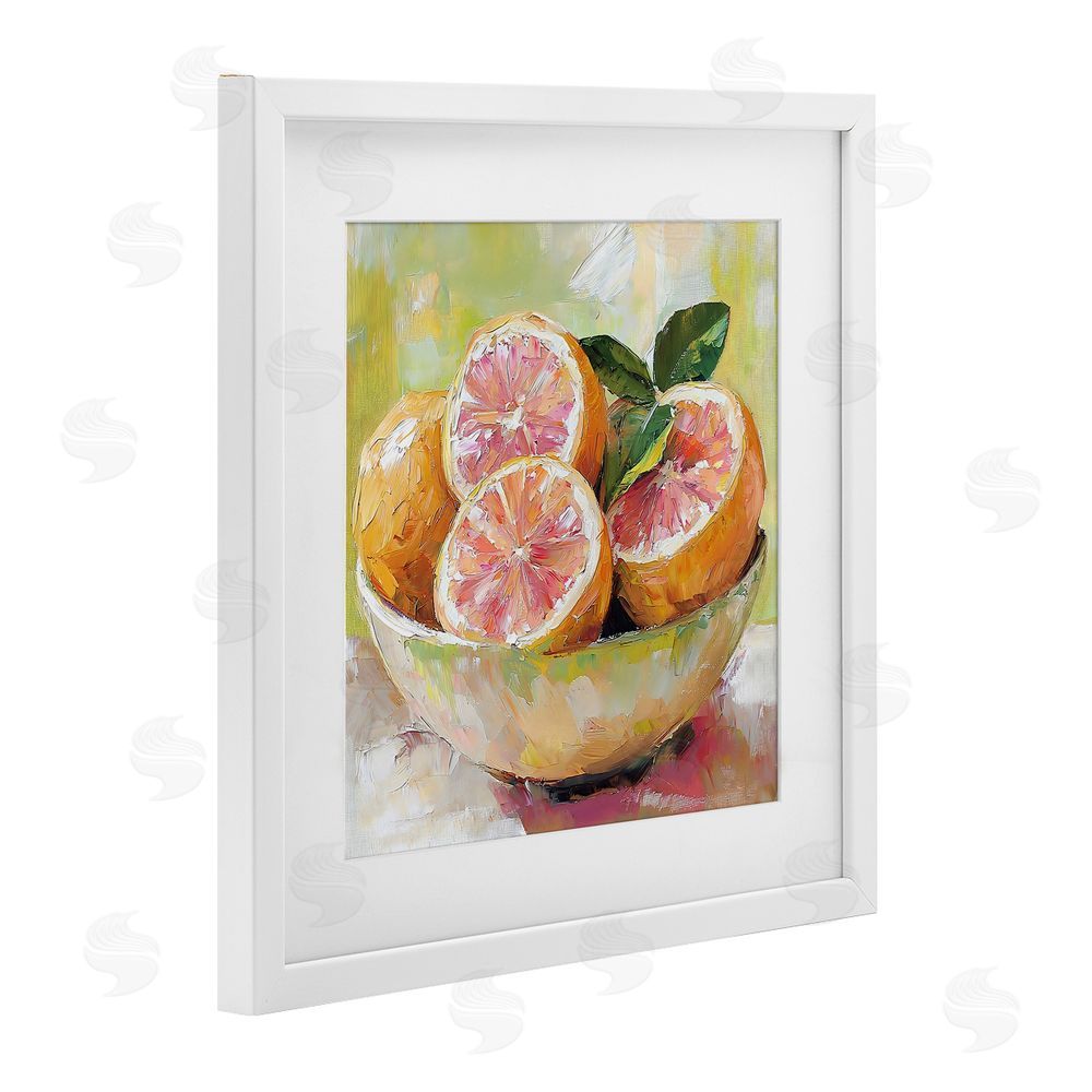 Riley B Bold Grapefruit in Ceramic Bowl White Framed Print Under Glass with Matting Wall Art