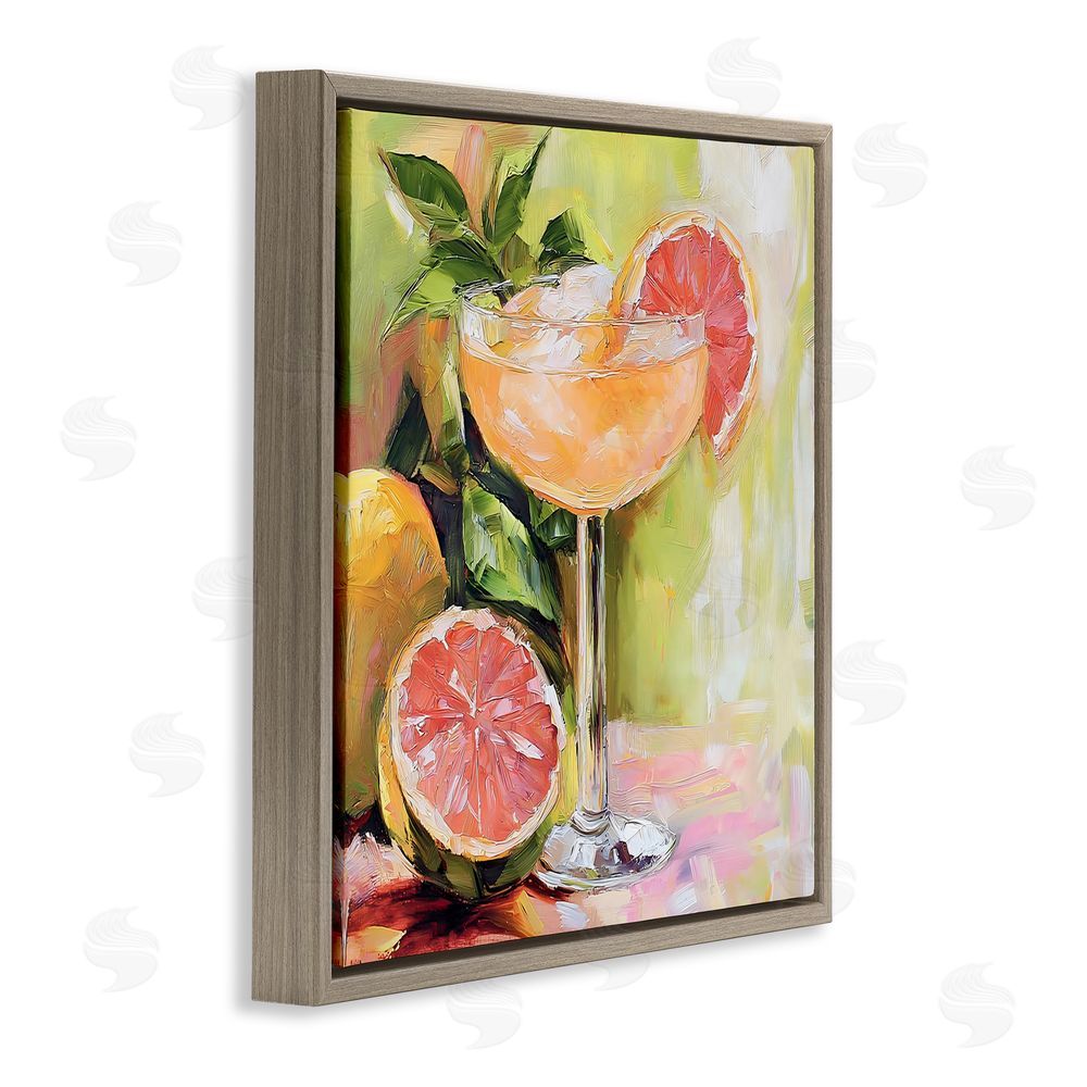 Riley B Grapefruit Summer Cocktail Brown Floating Framed Canvas Wall Art