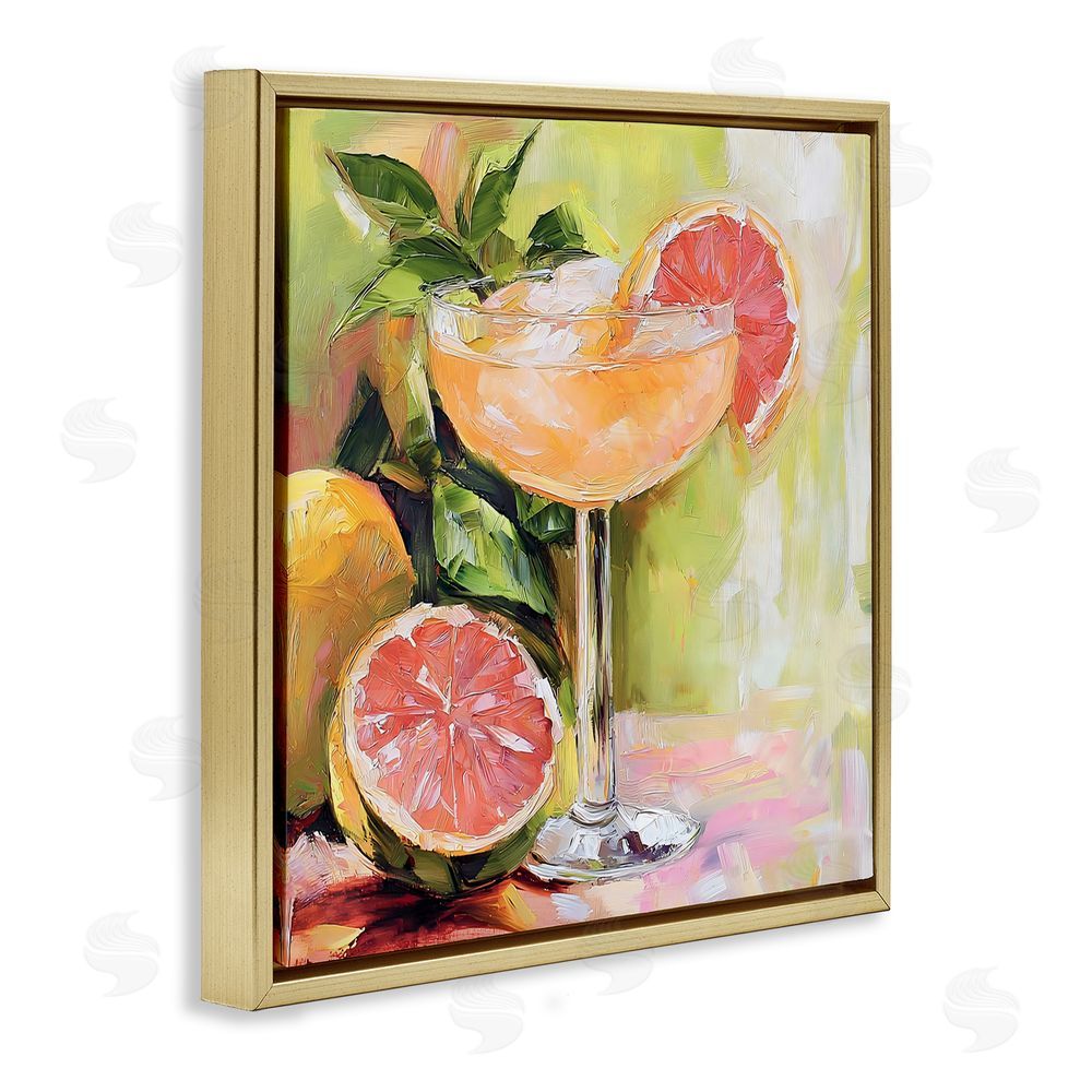 Riley B Grapefruit Summer Cocktail Gold Floating Framed Canvas Wall Art