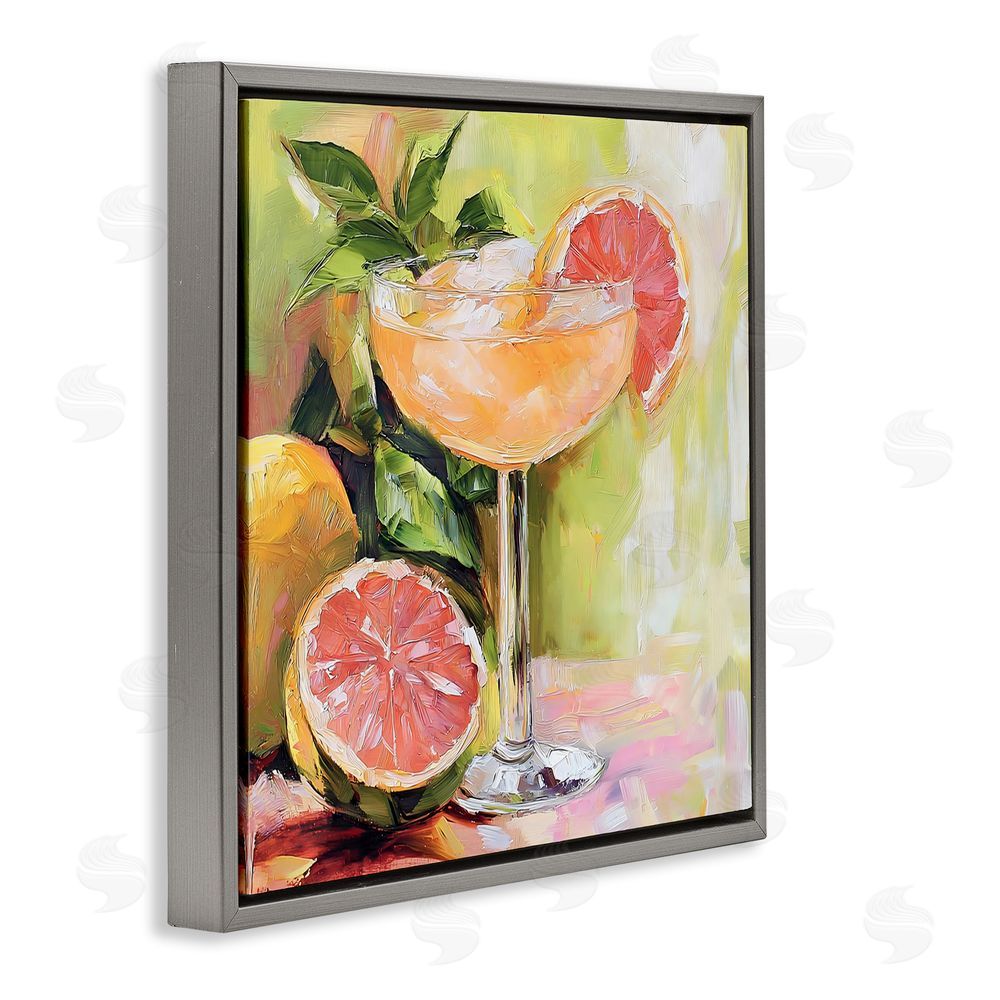Riley B Grapefruit Summer Cocktail Gray Floating Framed Canvas Wall Art