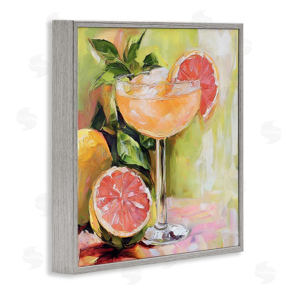 Riley B Grapefruit Summer Cocktail Gray Framed Giclee Wall Art