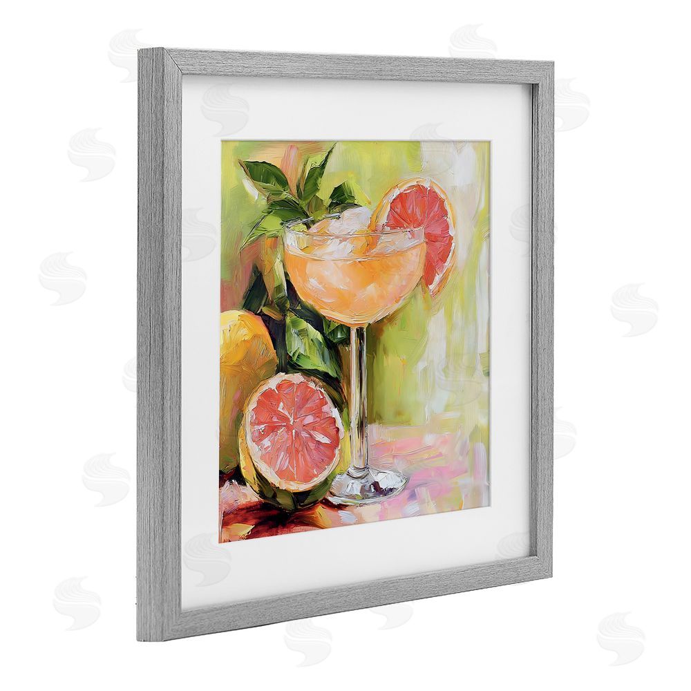 Riley B Grapefruit Summer Cocktail Gray Framed Print Under Glass Wall Art