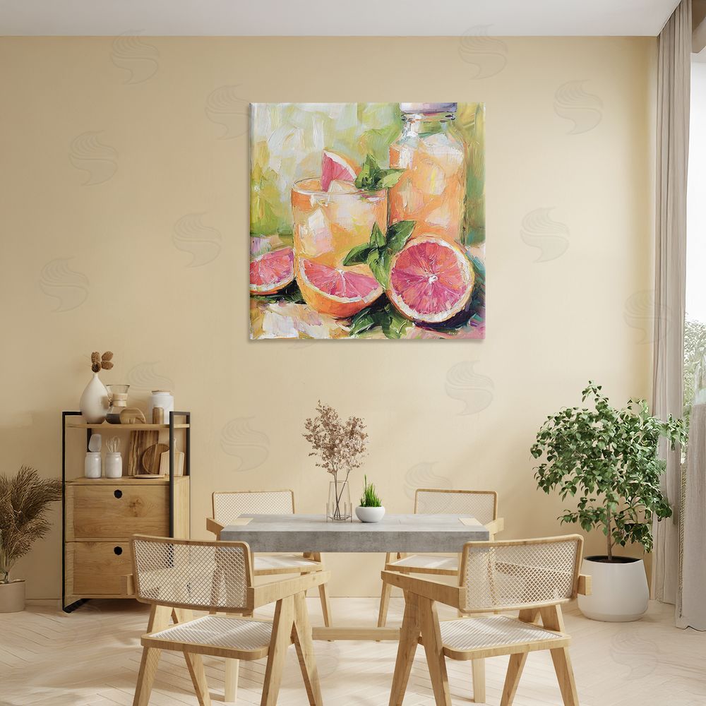 Riley B Grapefruit Summer Refreshment Stretched Canvas Wall Art in Room