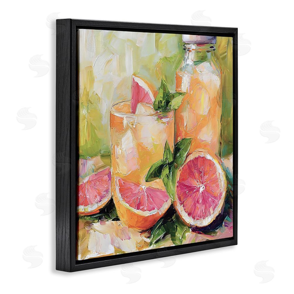 Riley B Grapefruit Summer Refreshment Black Floating Framed Canvas Wall Art