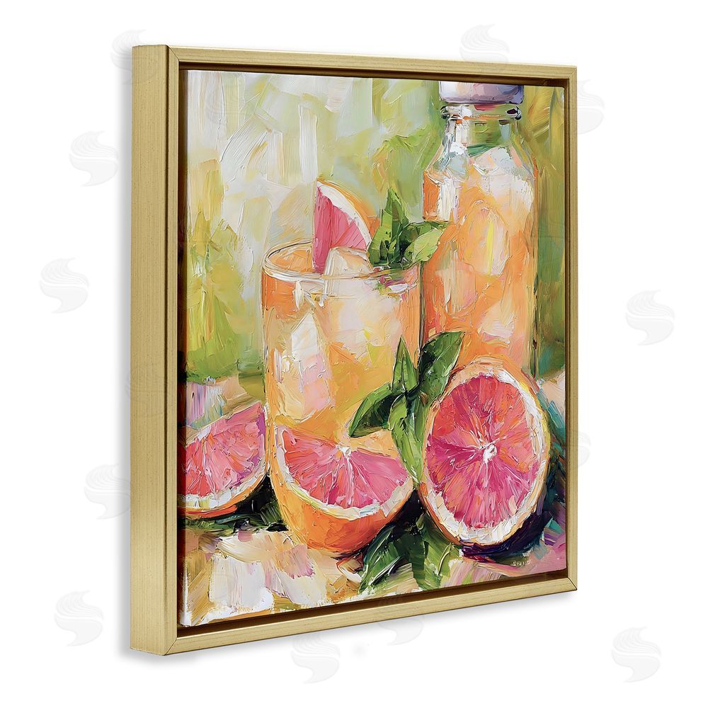Riley B Grapefruit Summer Refreshment Gold Floating Framed Canvas Wall Art