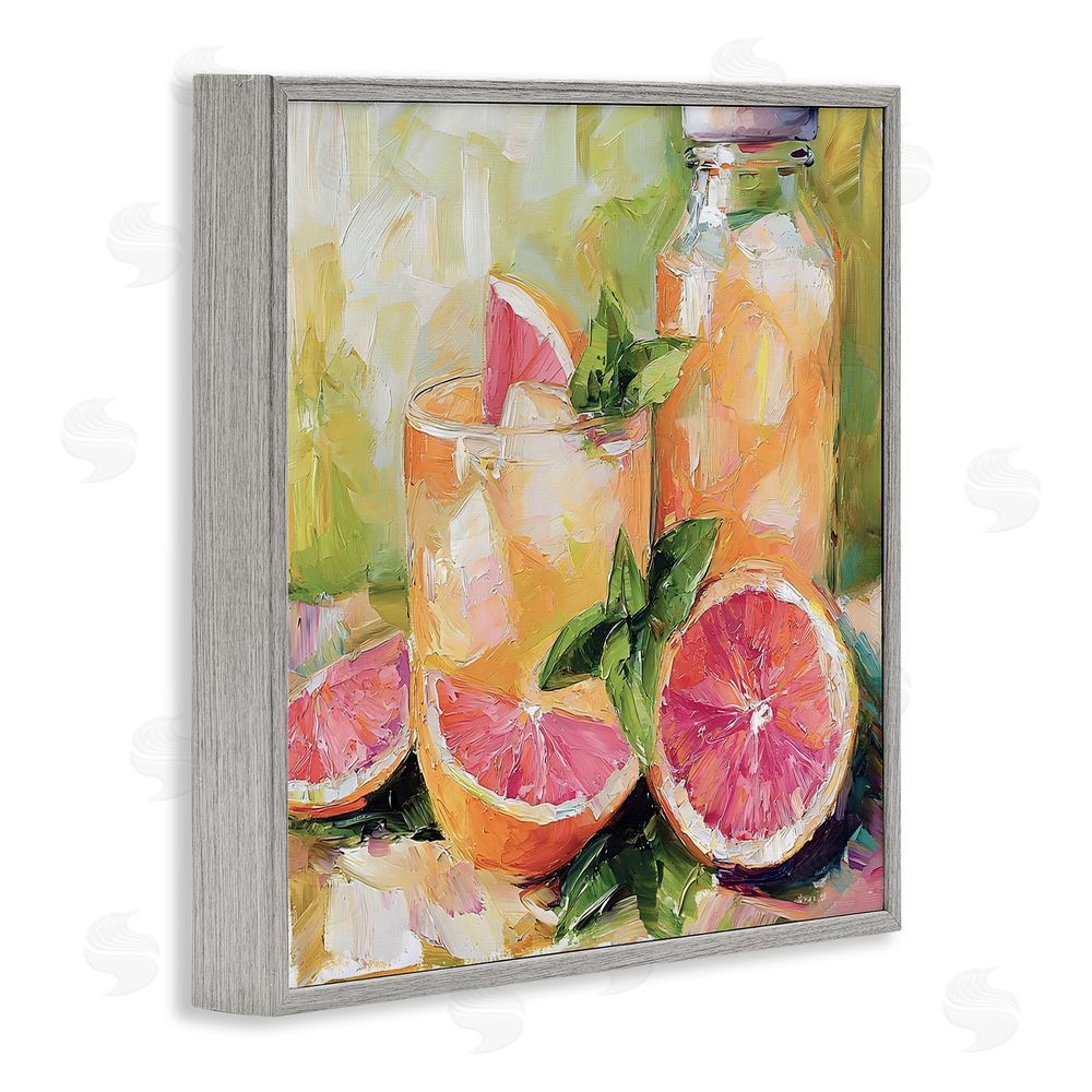 Riley B Grapefruit Summer Refreshment Gray Framed Giclee Wall Art