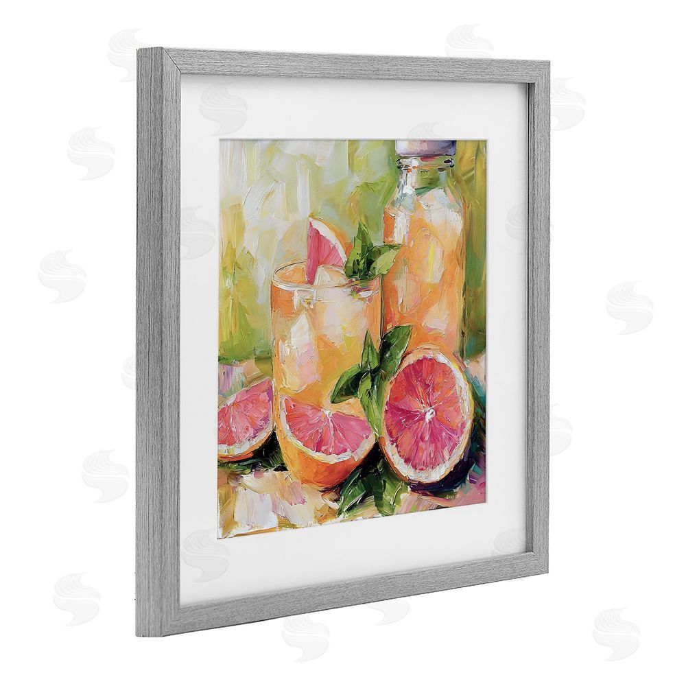Riley B Grapefruit Summer Refreshment Gray Framed Print Under Glass Wall Art