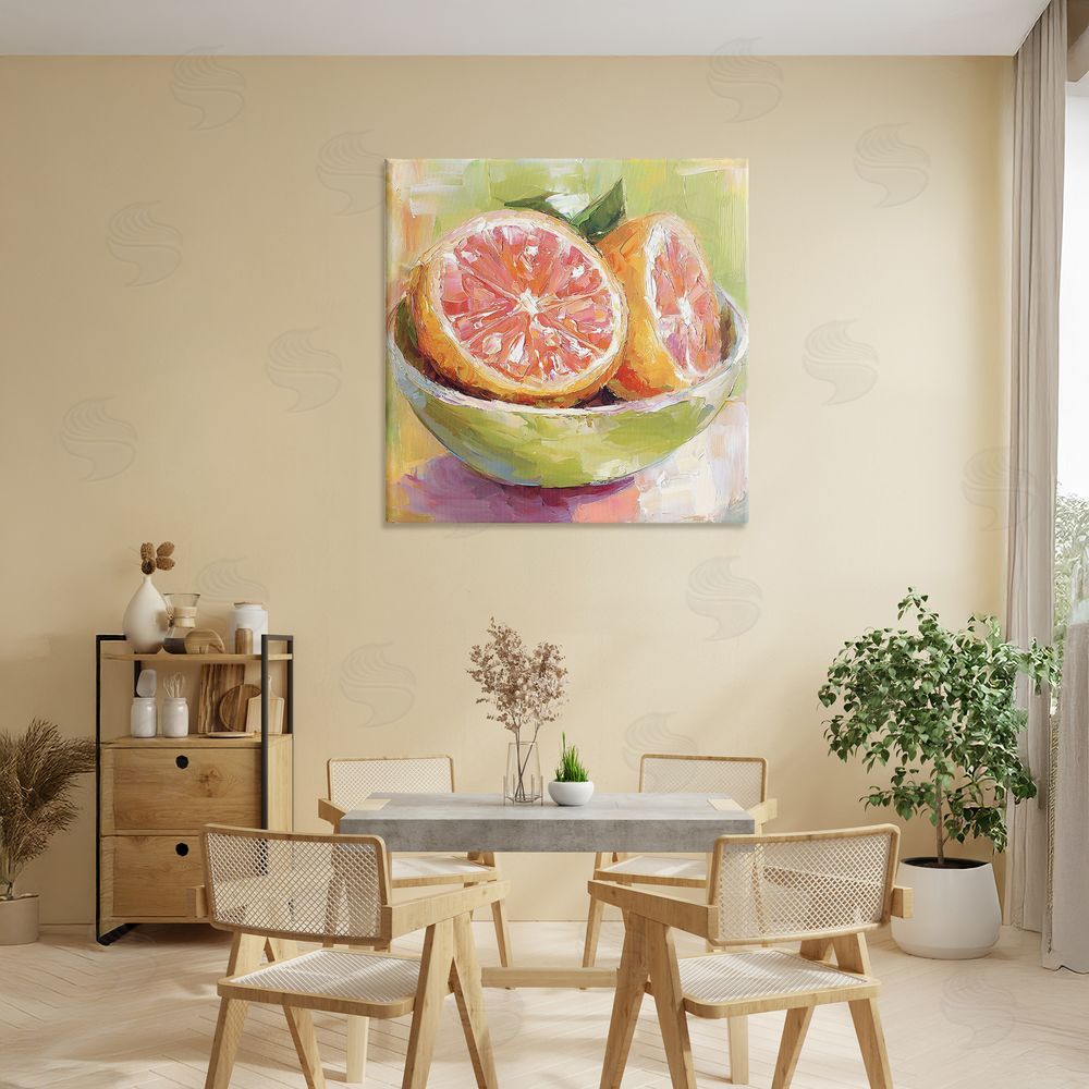 Riley B Sliced Grapefruit in Bowl Stretched Canvas on Wall