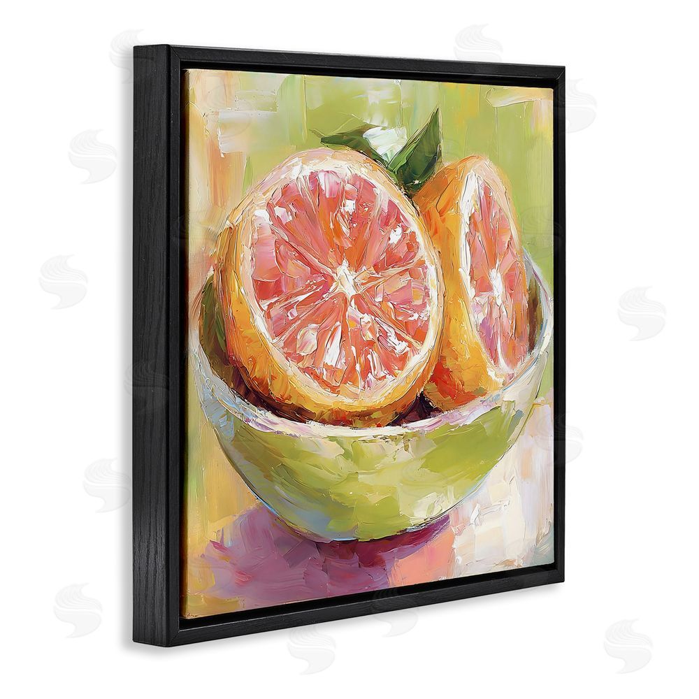 Riley B Sliced Grapefruit in Bowl Black Floating Framed Canvas Wall Art Print