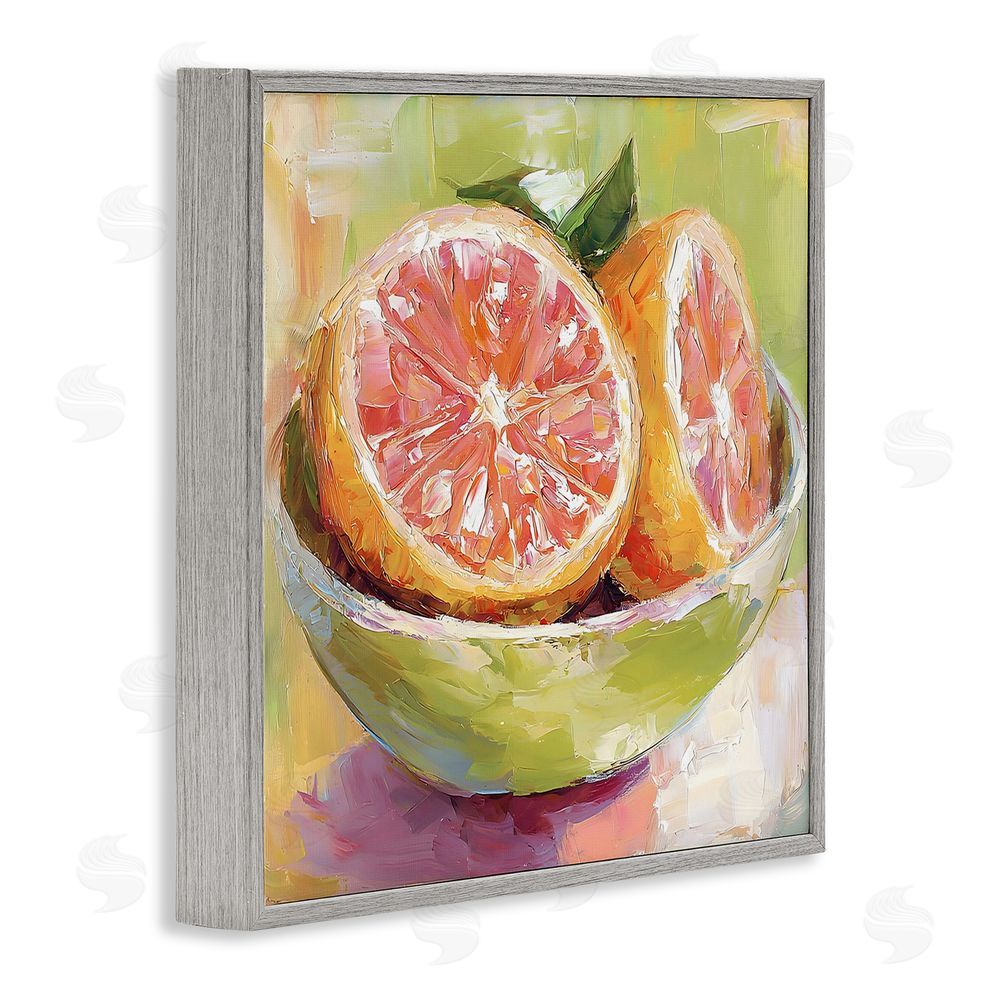 Riley B Sliced Grapefruit in Bowl Gray Framed Giclee Wall Art Print
