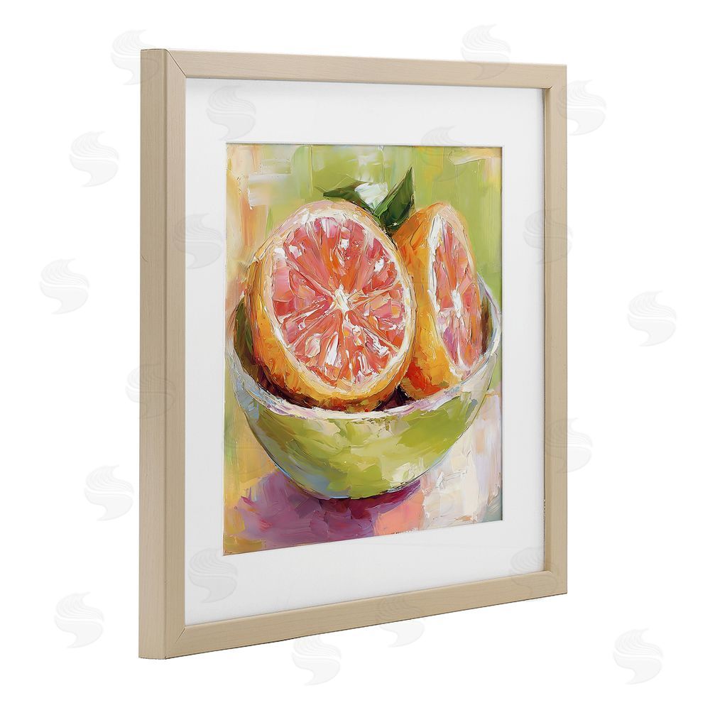 Riley B Sliced Grapefruit in Bowl Brown Framed Print Under Glass with White Mat Wall Art