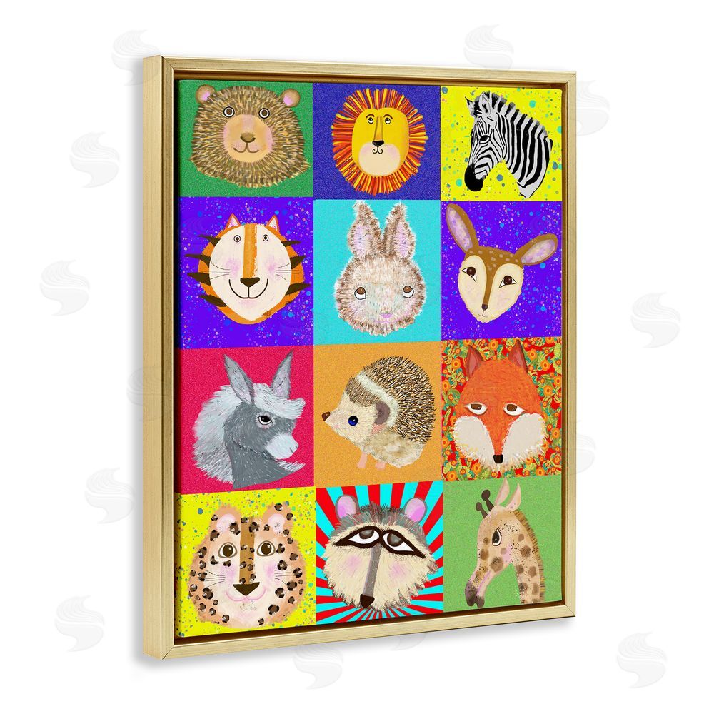 Lynnda Rakos Furry Faces Animals Gold Floating Frame Canvas Wall Art Print