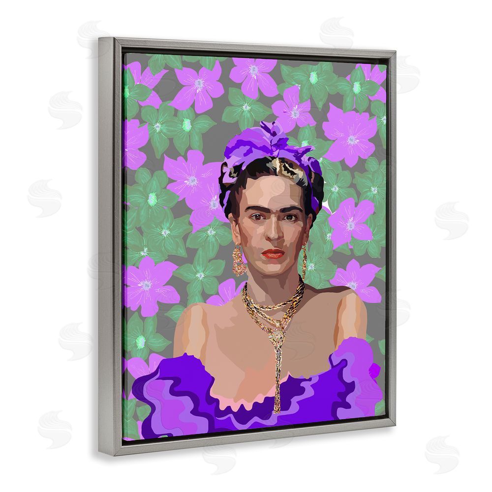 Lynnda Rakos Floral Reverie Frida Gray Floating Frame Canvas Wall Art Print