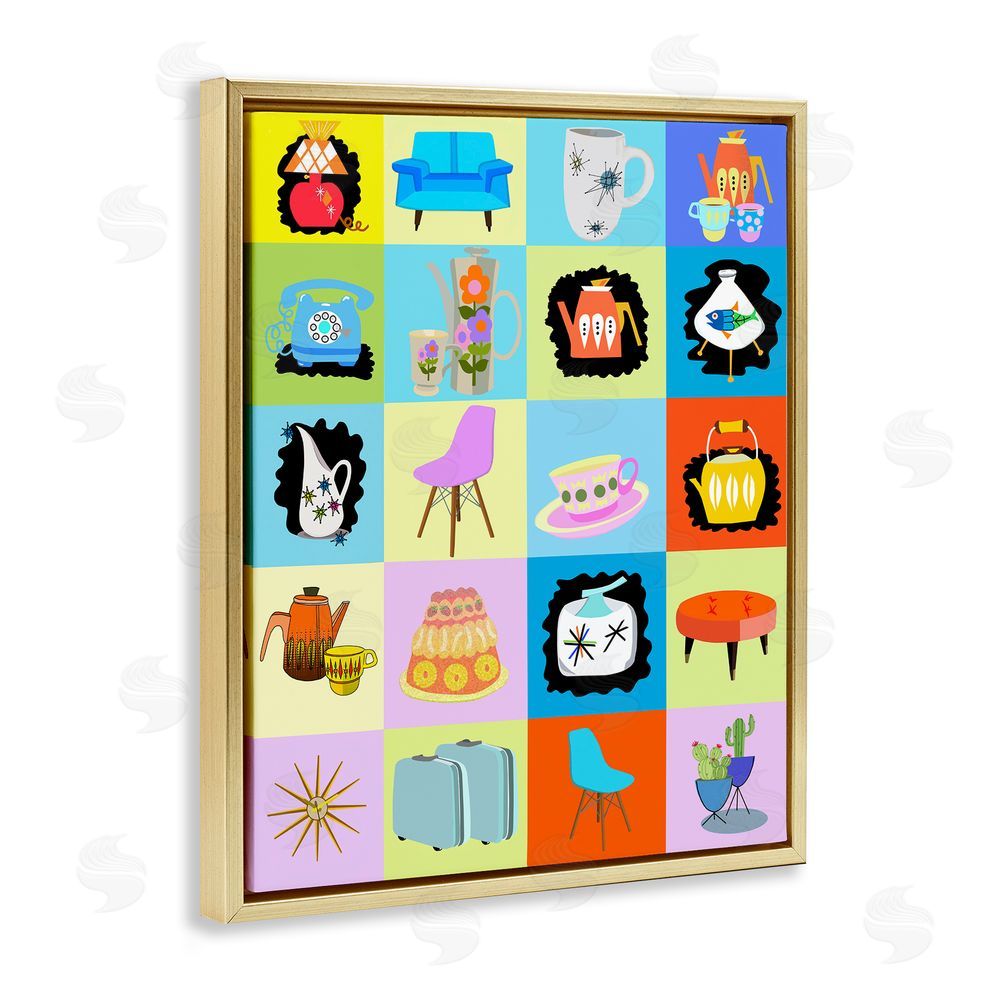 Lynnda Rakos Retro Vintage Vignettes Gold Floating Frame Canvas Wall Art Print