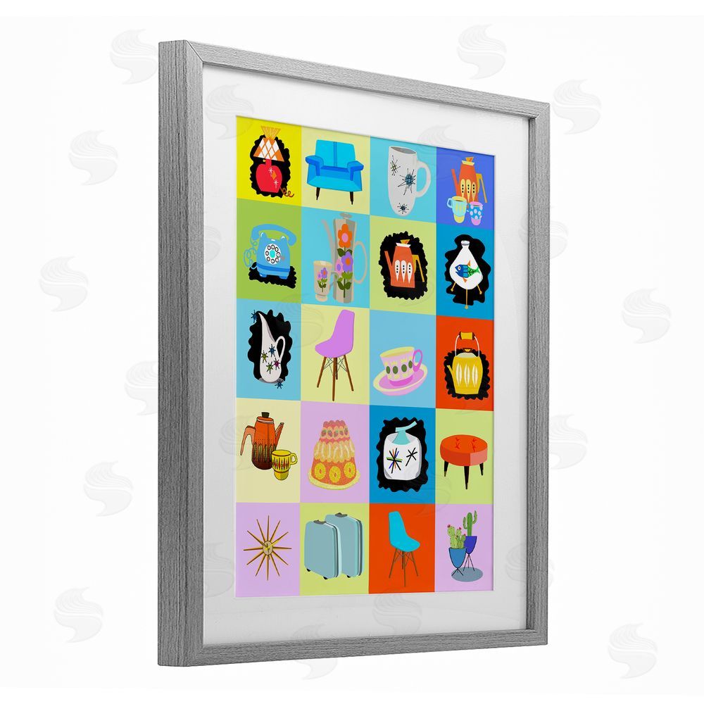 Lynnda Rakos Retro Vintage Vignettes Gray Framed Print Under Glass Wall Art