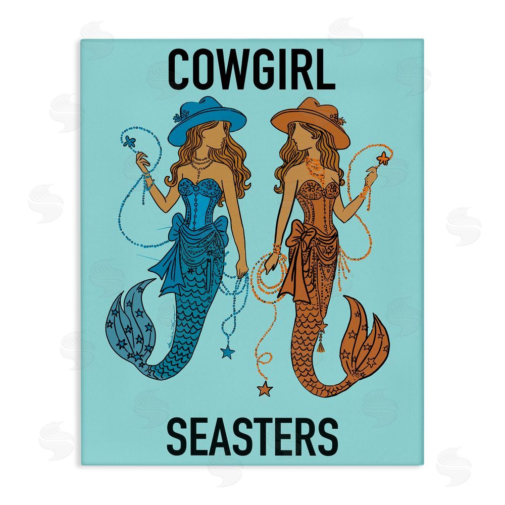 Amelia Noyes Cowgirl Seasters Mermaid Friendship Stretched Canvas Wall Art Print