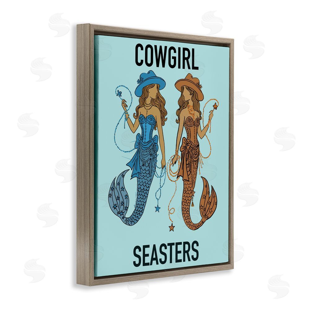 Amelia Noyes Cowgirl Seasters Mermaid Friendship Brown Floating Frame Canvas Wall Art Print