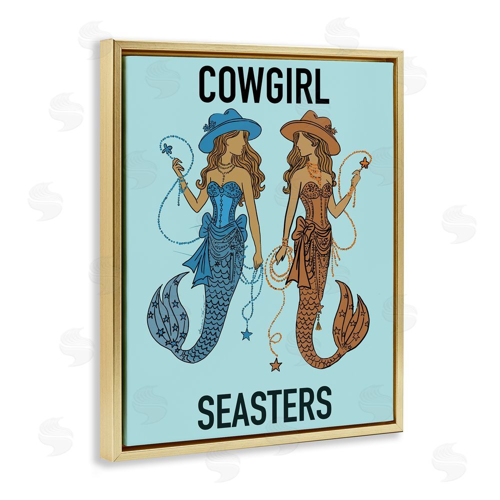Amelia Noyes Cowgirl Seasters Mermaid Friendship Gold Floating Frame Canvas Wall Art Print