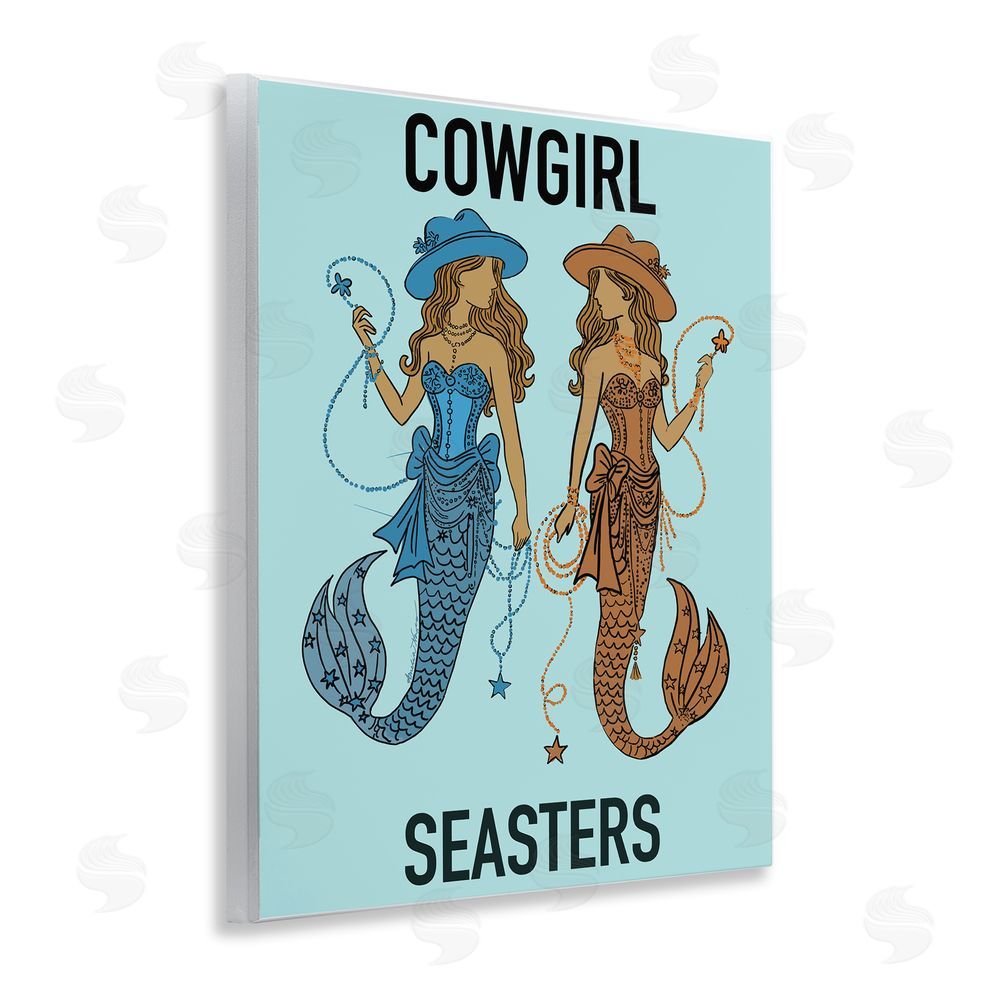 Amelia Noyes Cowgirl Seasters Mermaid Friendship Wooden Wall Plaque Art Print
