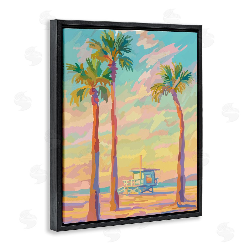 Amelia Noyes Beachside Palms Abstraction Black Floating Frame Canvas Wall Art Print
