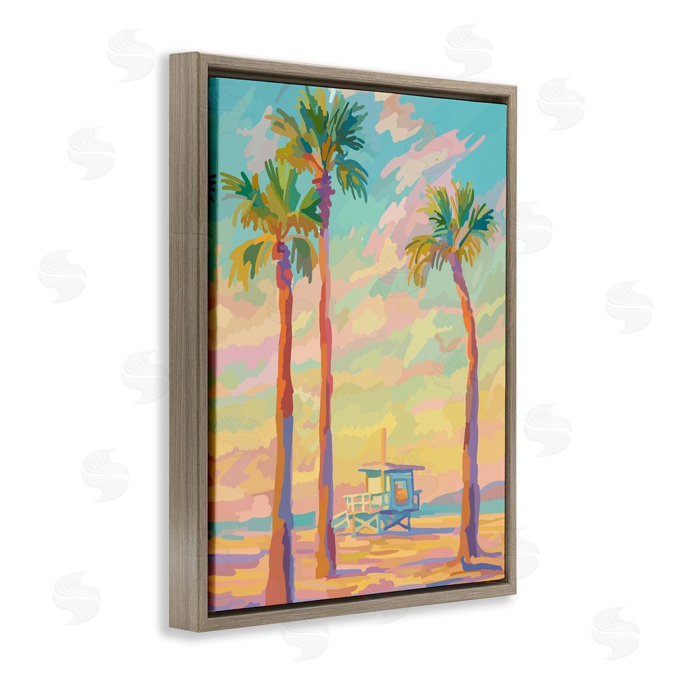 Amelia Noyes Beachside Palms Abstraction Brown Floating Frame Canvas Wall Art Print