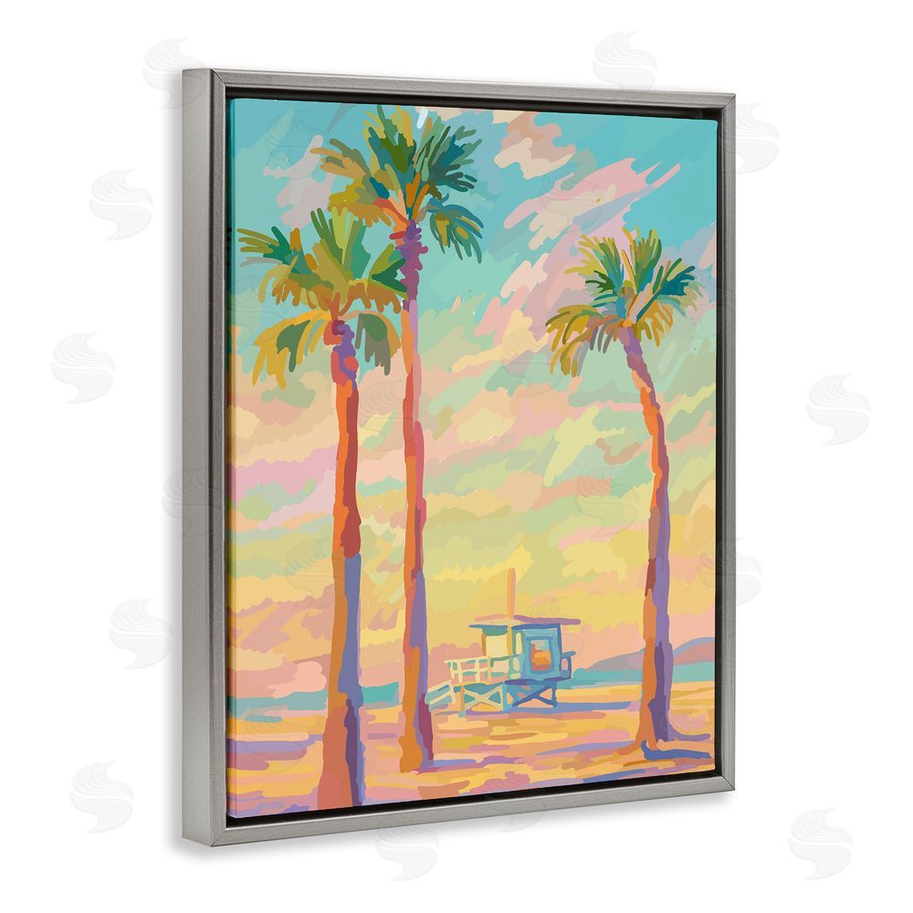 Amelia Noyes Beachside Palms Abstraction Gray Floating Frame Canvas Wall Art Print