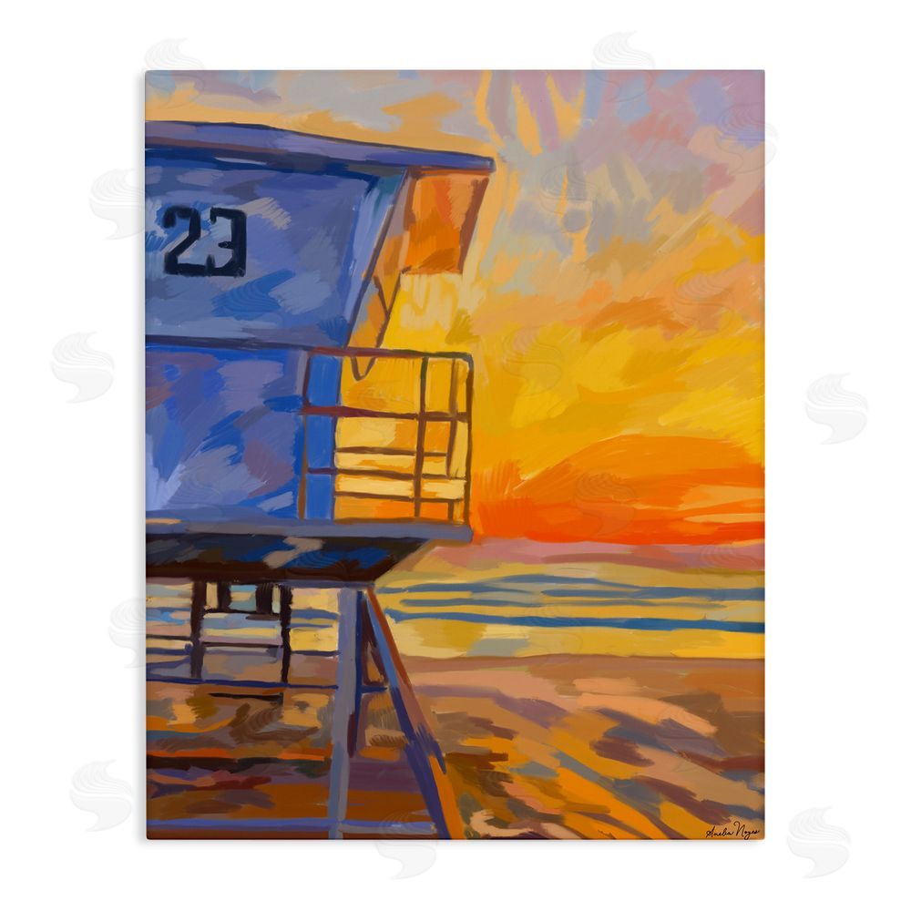 Amelia Noyes Lifeguard Stand Sunset Stretched Canvas Wall Art